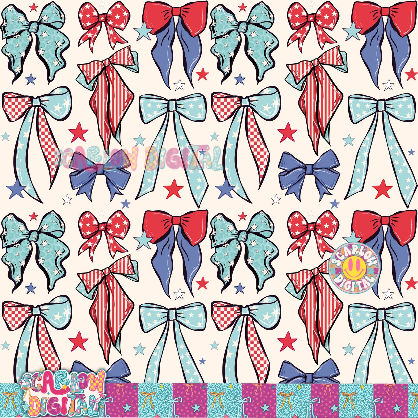 Patriotic Bows Seamless Pattern Digital Design