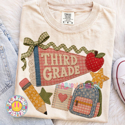 Third Grade Faux Patchwork Back to School PNG Digital Design