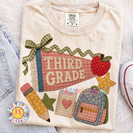 Third Grade Faux Patchwork Back to School PNG Digital Design