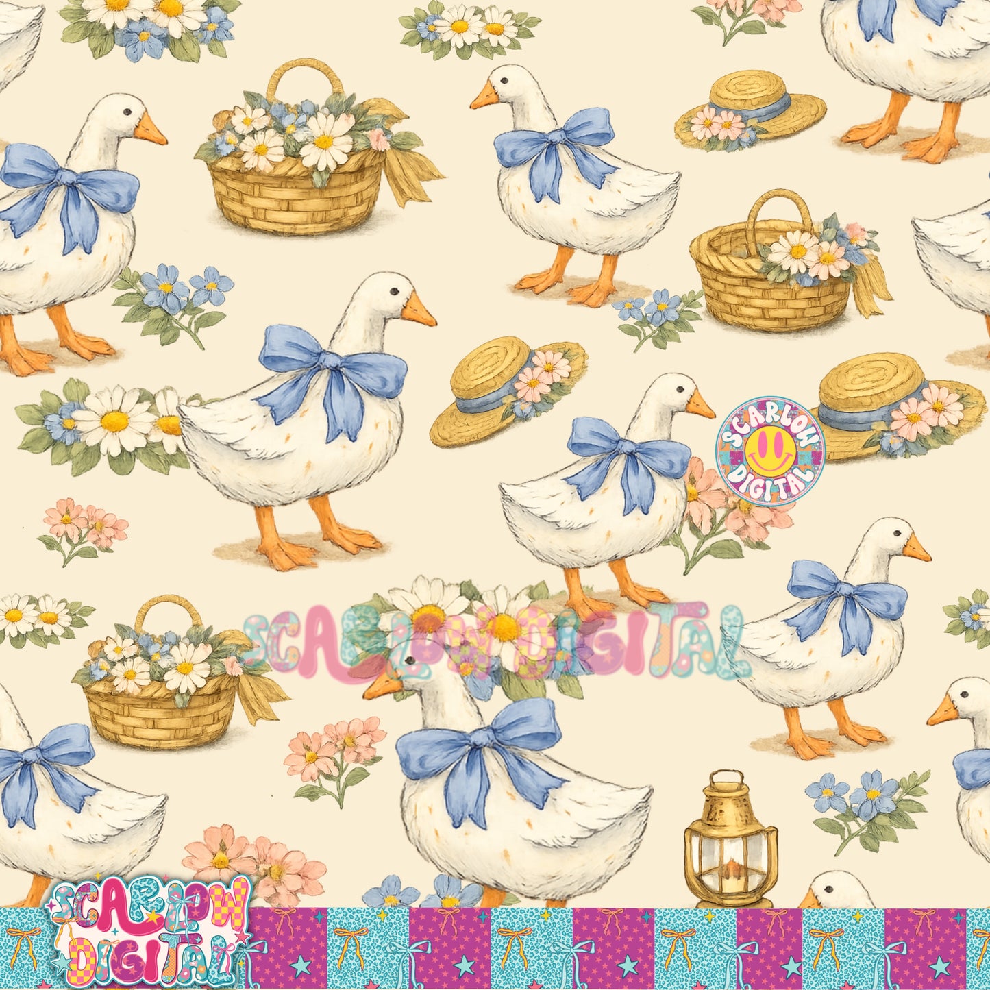 Vintage Goose Seamless Pattern Digital Design