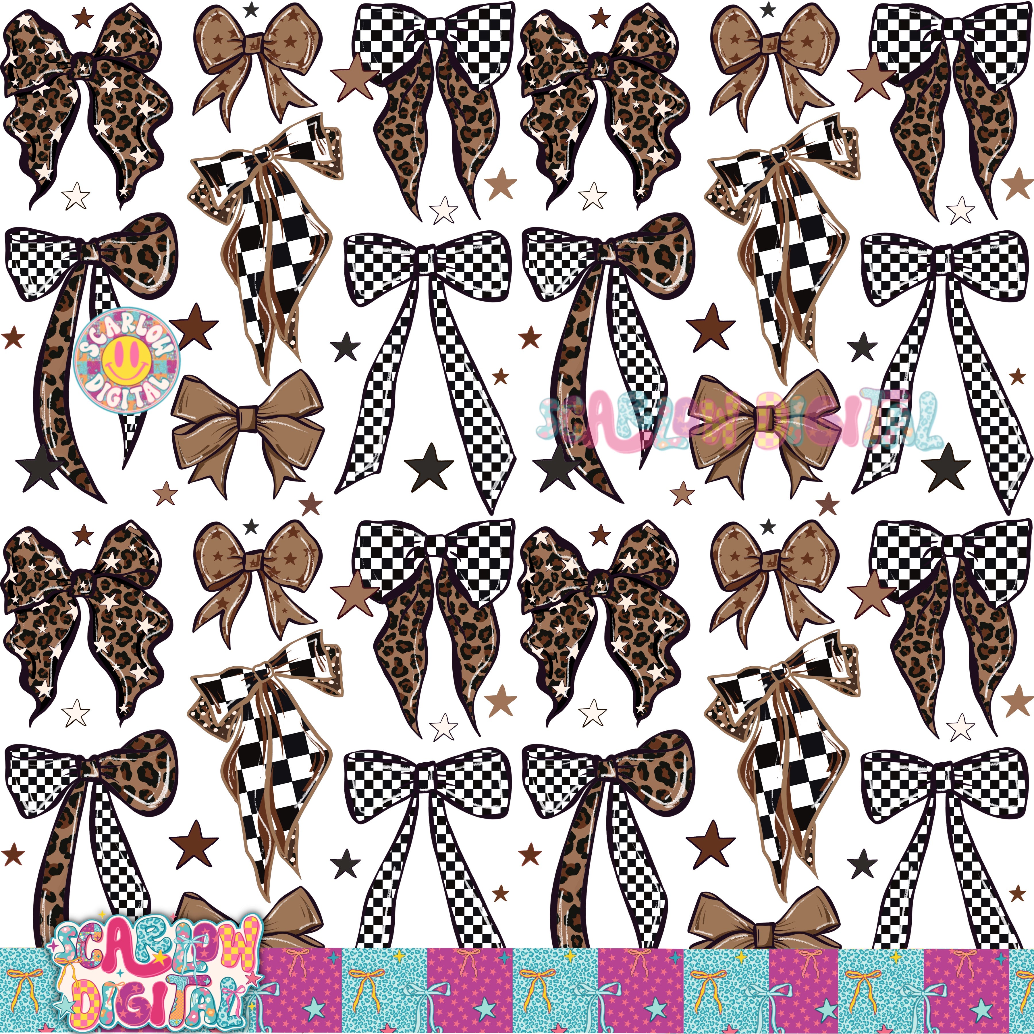 Leopard and Checkers Bows Seamless Pattern Digital Design – Scarlow Digital