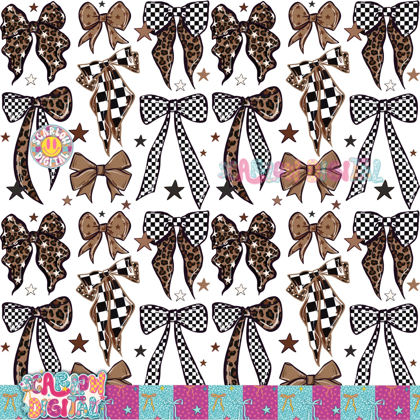 Leopard and Checkers Bows Seamless Pattern Digital Design