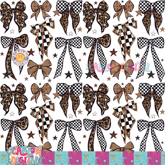 Leopard and Checkers Bows Seamless Pattern Digital Design