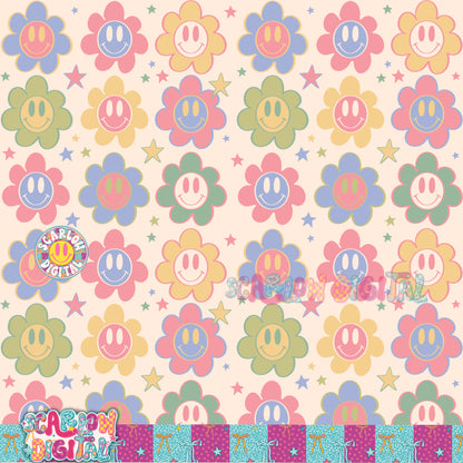 Happy Flowers Seamless Pattern Digital Design