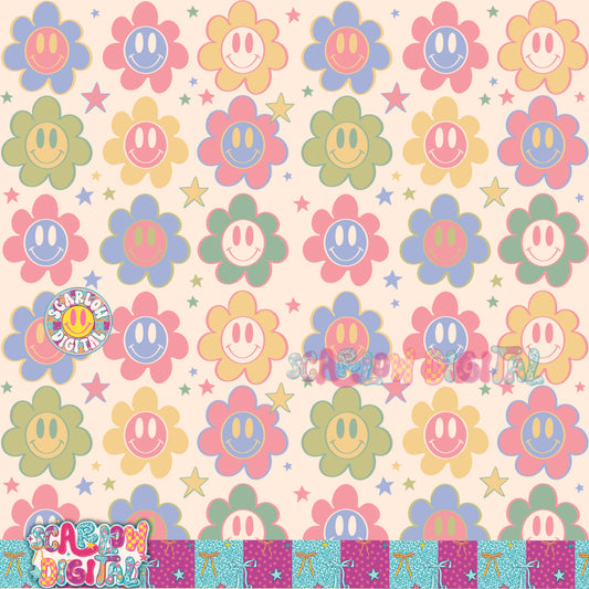 Happy Flowers Seamless Pattern Digital Design