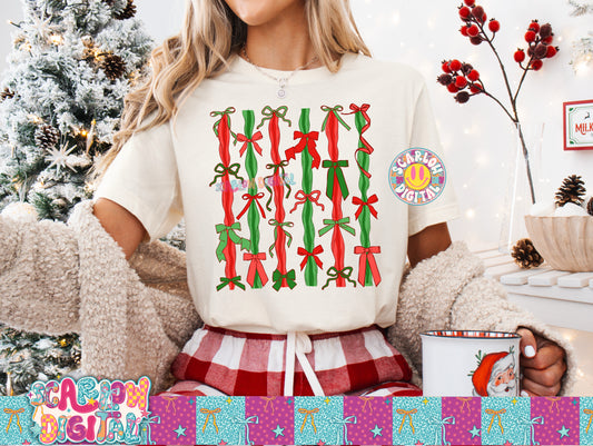 Christmas Red and Green Bows PNG Digital Design