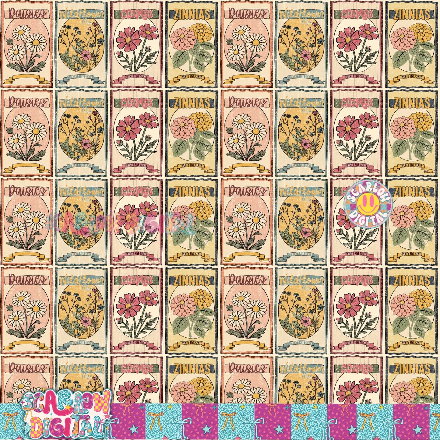 Flower Seeds Seamless Pattern Digital Design