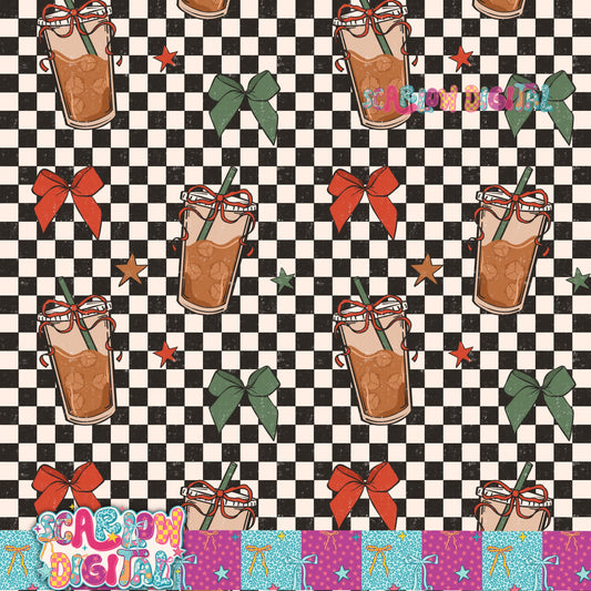 Christmas Iced Coffee Seamless Pattern Digital Design