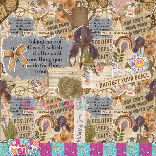 Self Care Scrapbook Seamless Pattern Digital Design