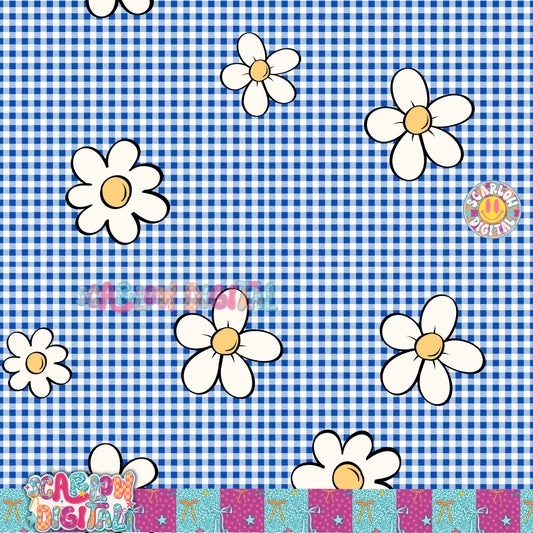 Floral Gingham Seamless Pattern Digital Design