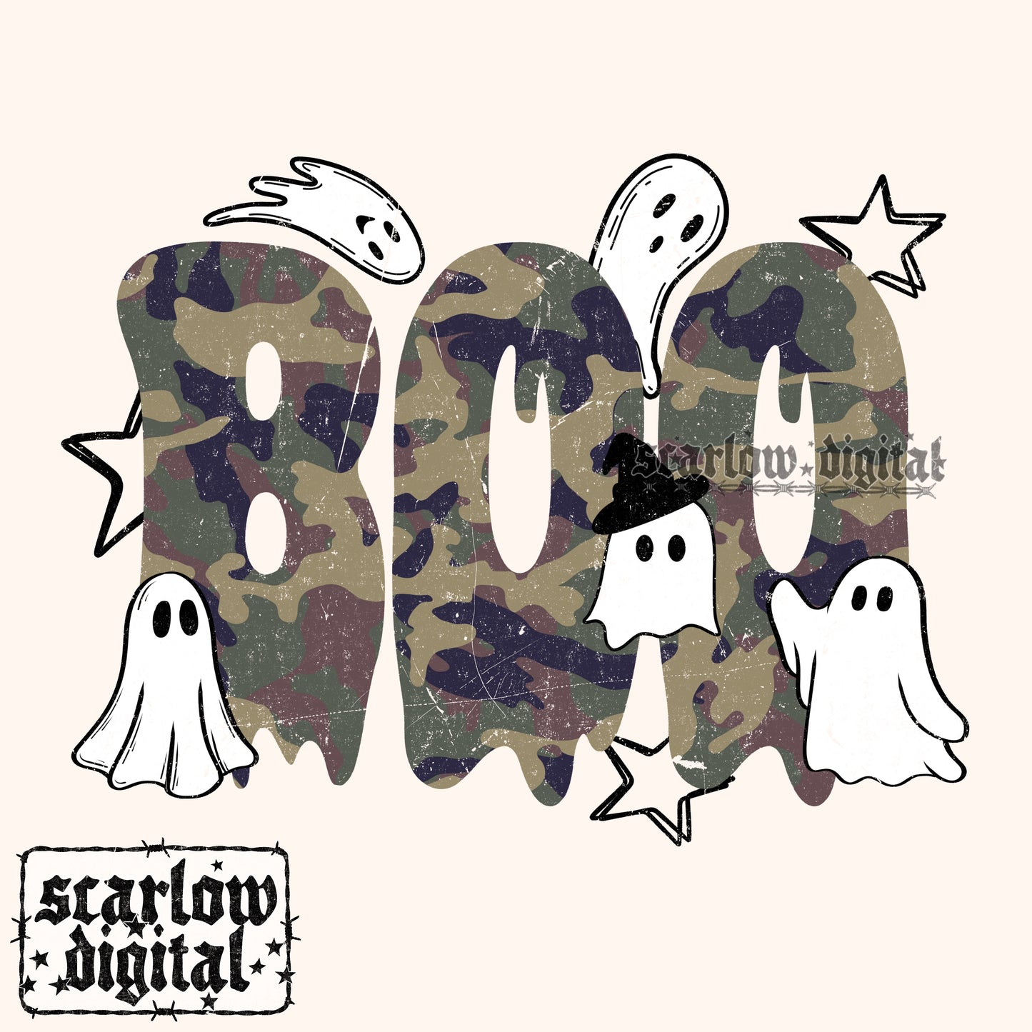 Camo Boo With Ghosts Boy Halloween PNG Digital Design