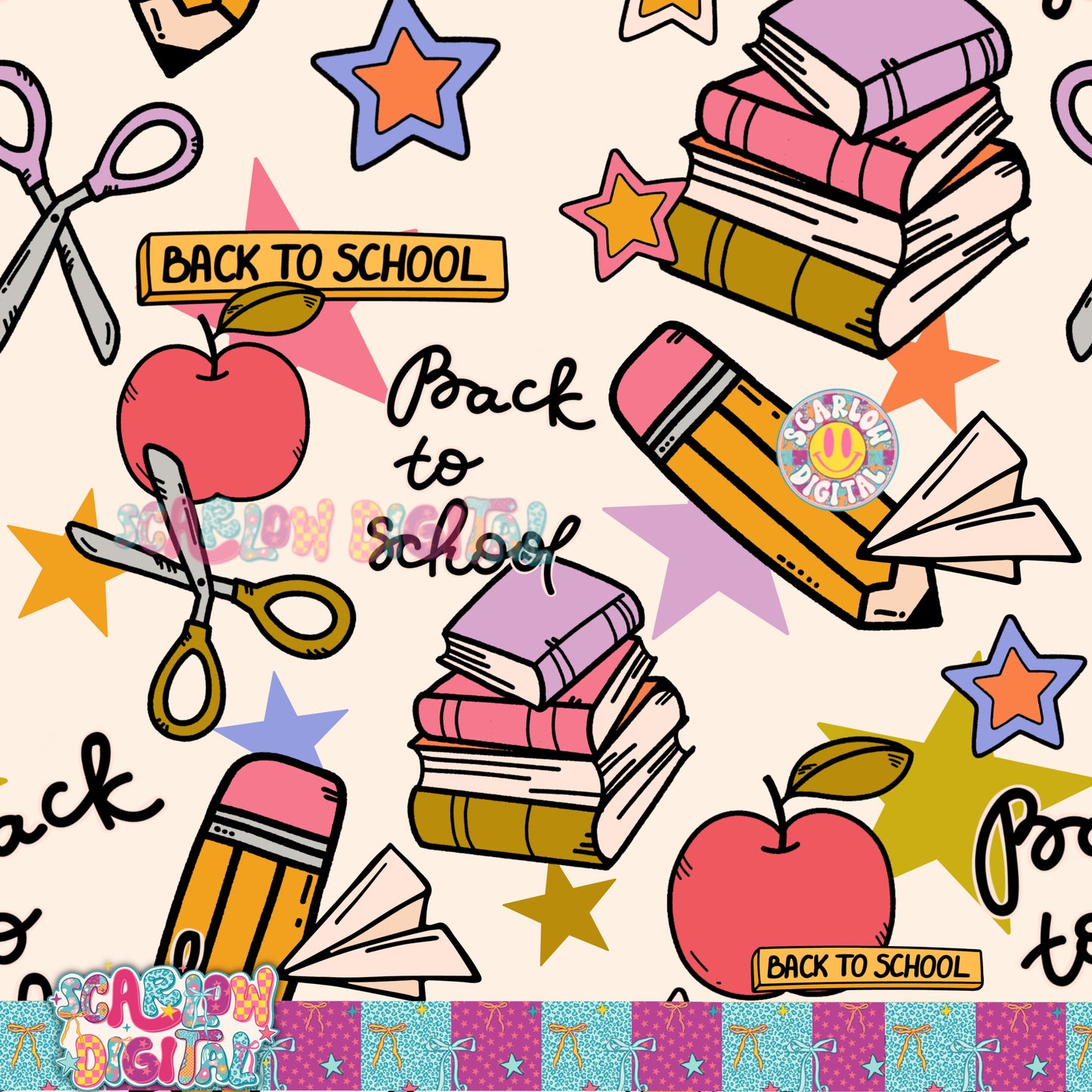 Back to School Doodles Seamless Pattern Digital Design