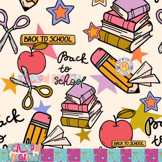 Back to School Doodles Seamless Pattern Digital Design