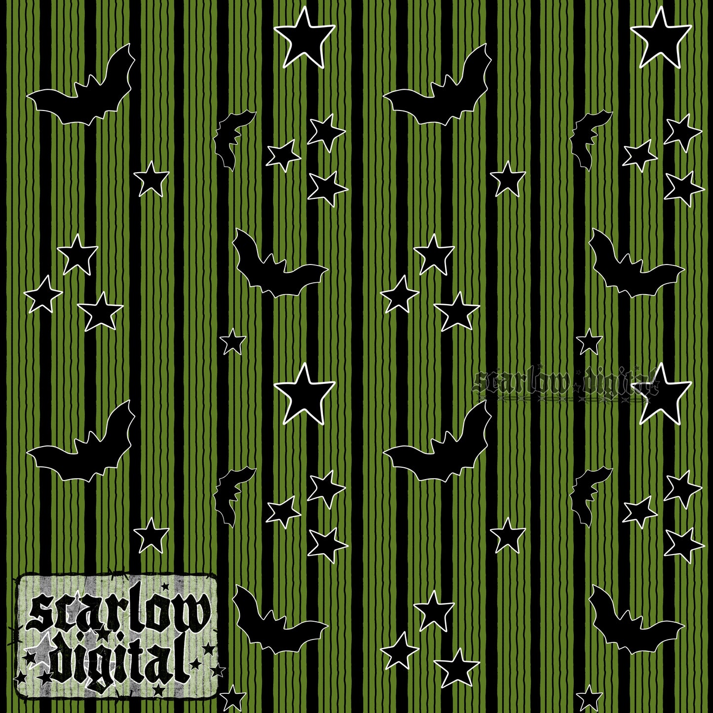 Bats and Stars Halloween Seamless Pattern Digital Design