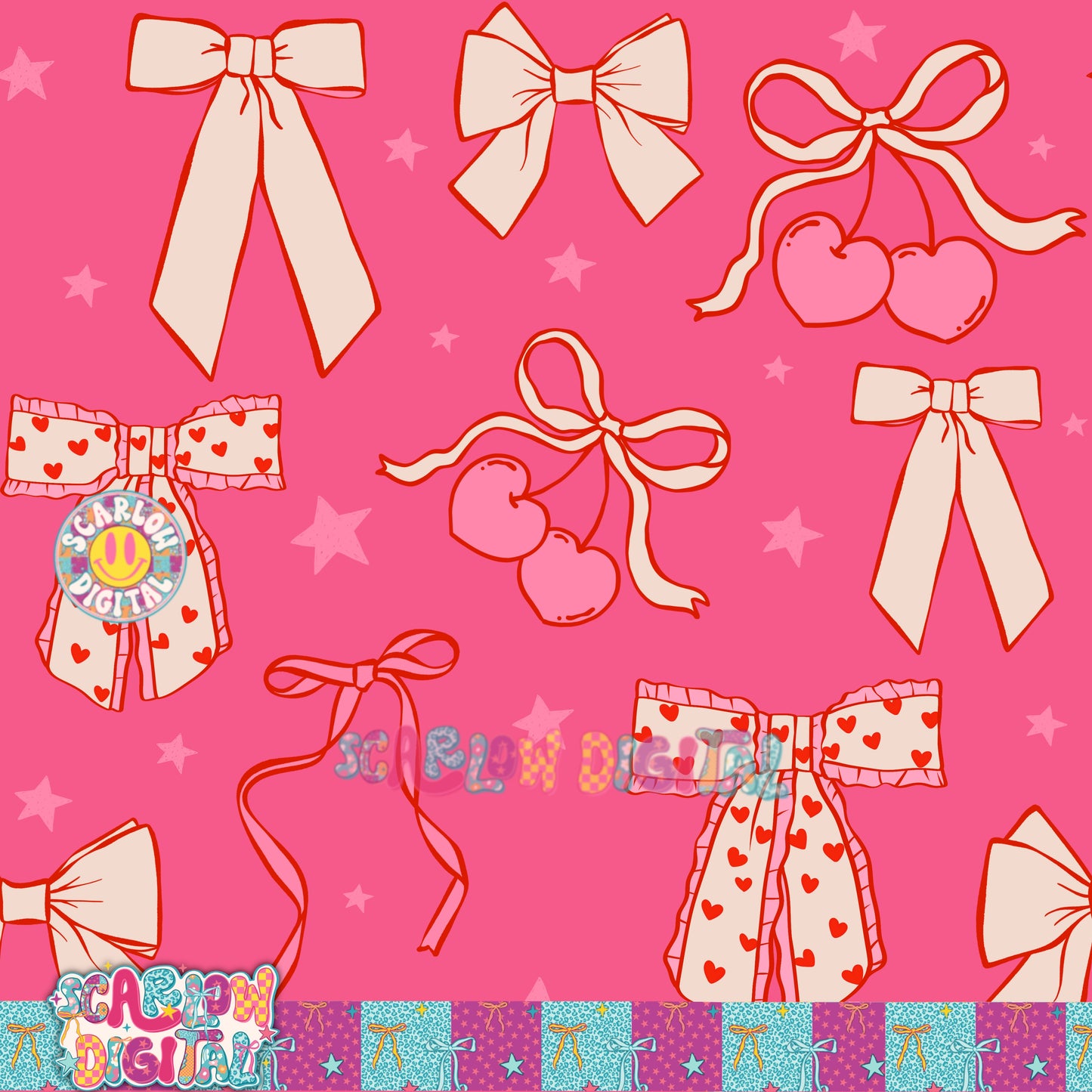 Pink Valentine's Day Bows Seamless Pattern Digital Design