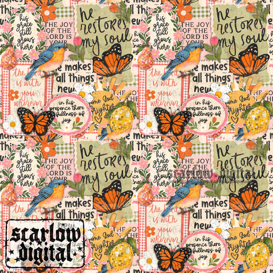 Christian Collage Seamless Pattern Digital Design