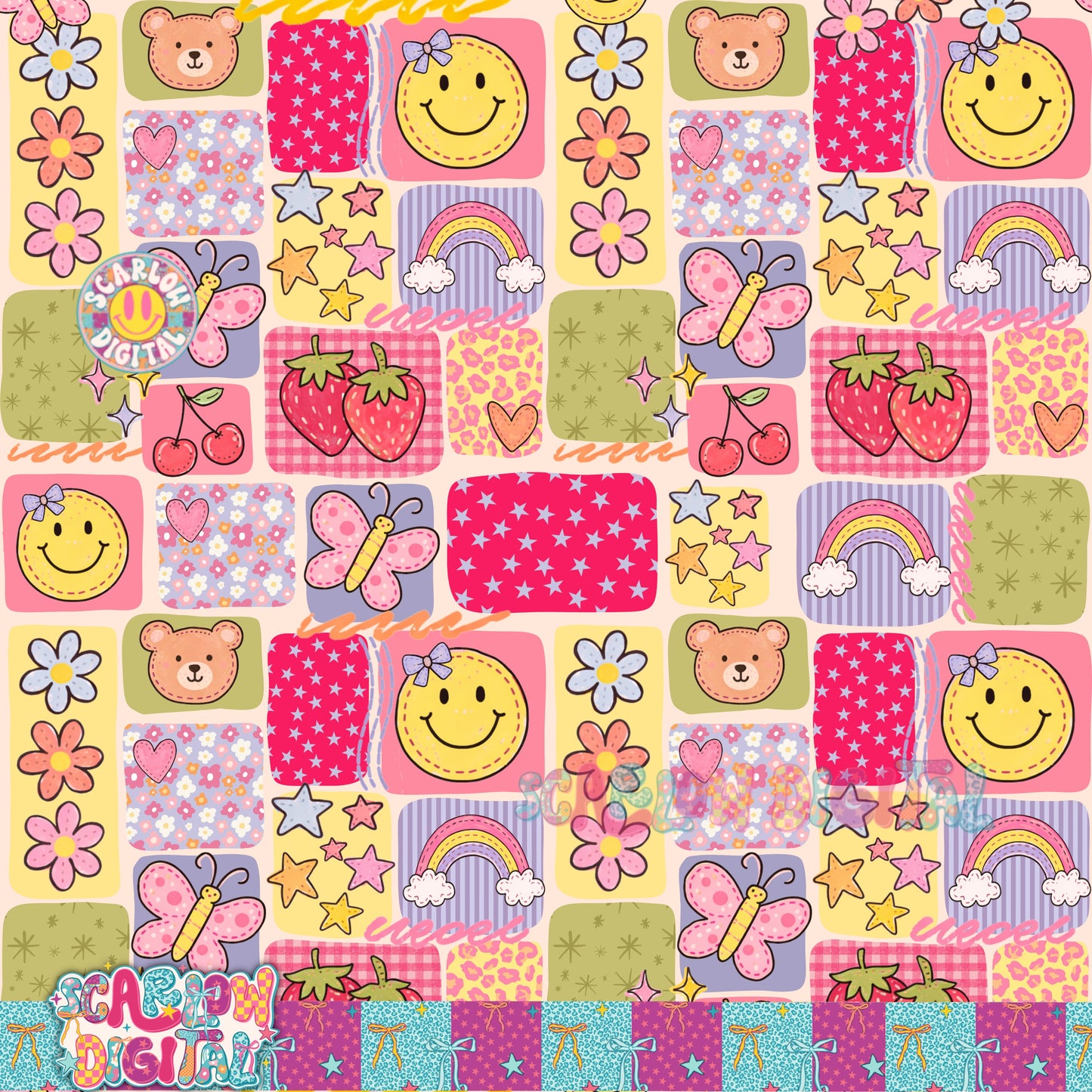 Colorful Doodle Boxes Seamless Pattern Digital Design
