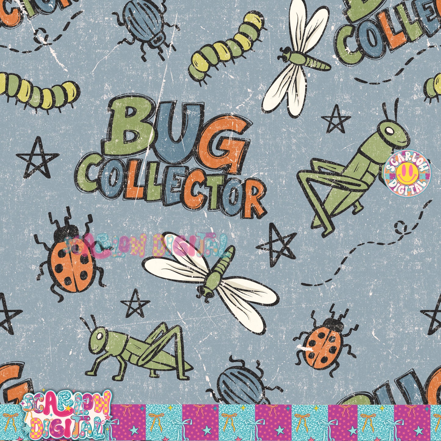Bug Collector Seamless Pattern Digital Design