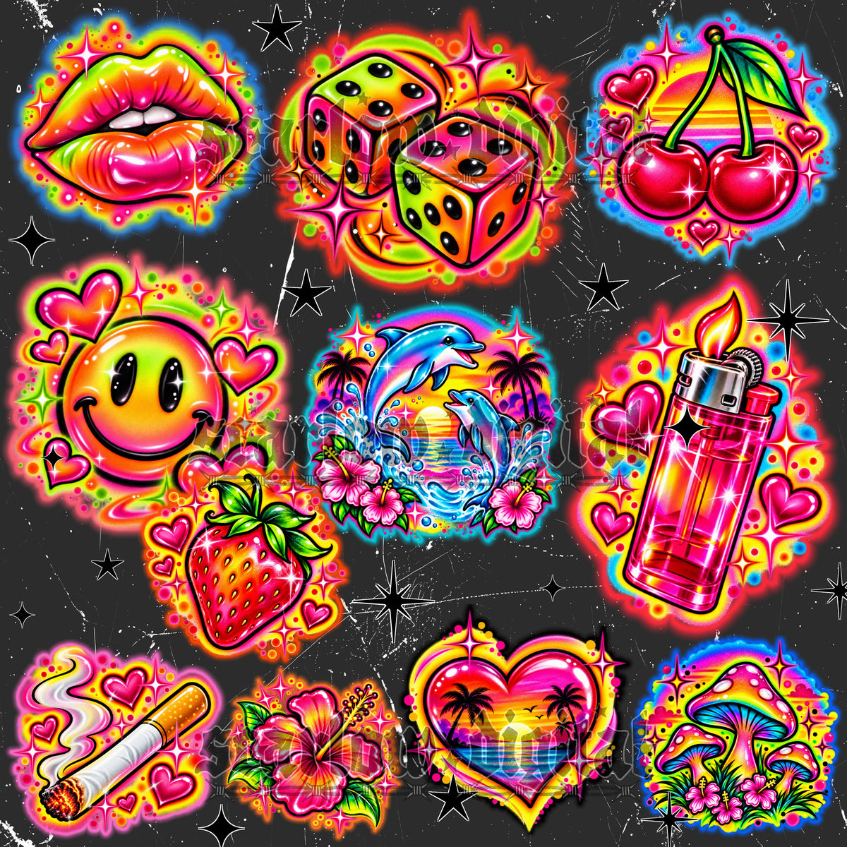 Airbrushed Clipart with Backgrounds Digital Design