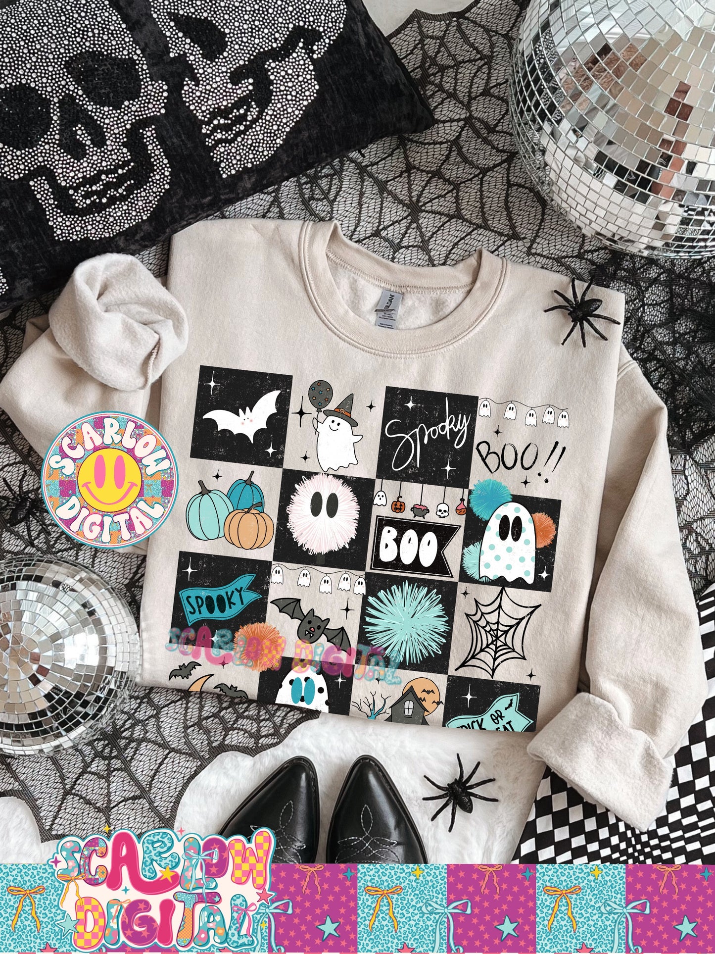 Spooky Checkers in Blue PNG Digital Design