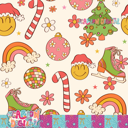 Groovy Christmas Seamless Pattern Digital Design