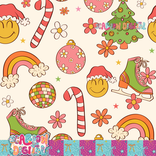 Groovy Christmas Seamless Pattern Digital Design