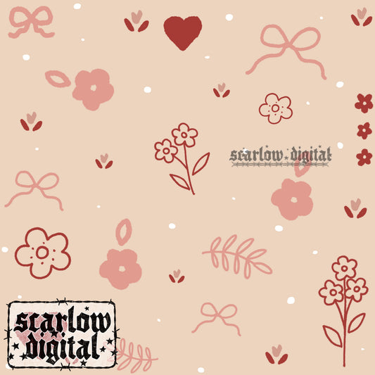 Floral Hearts Seamless Pattern Digital Design