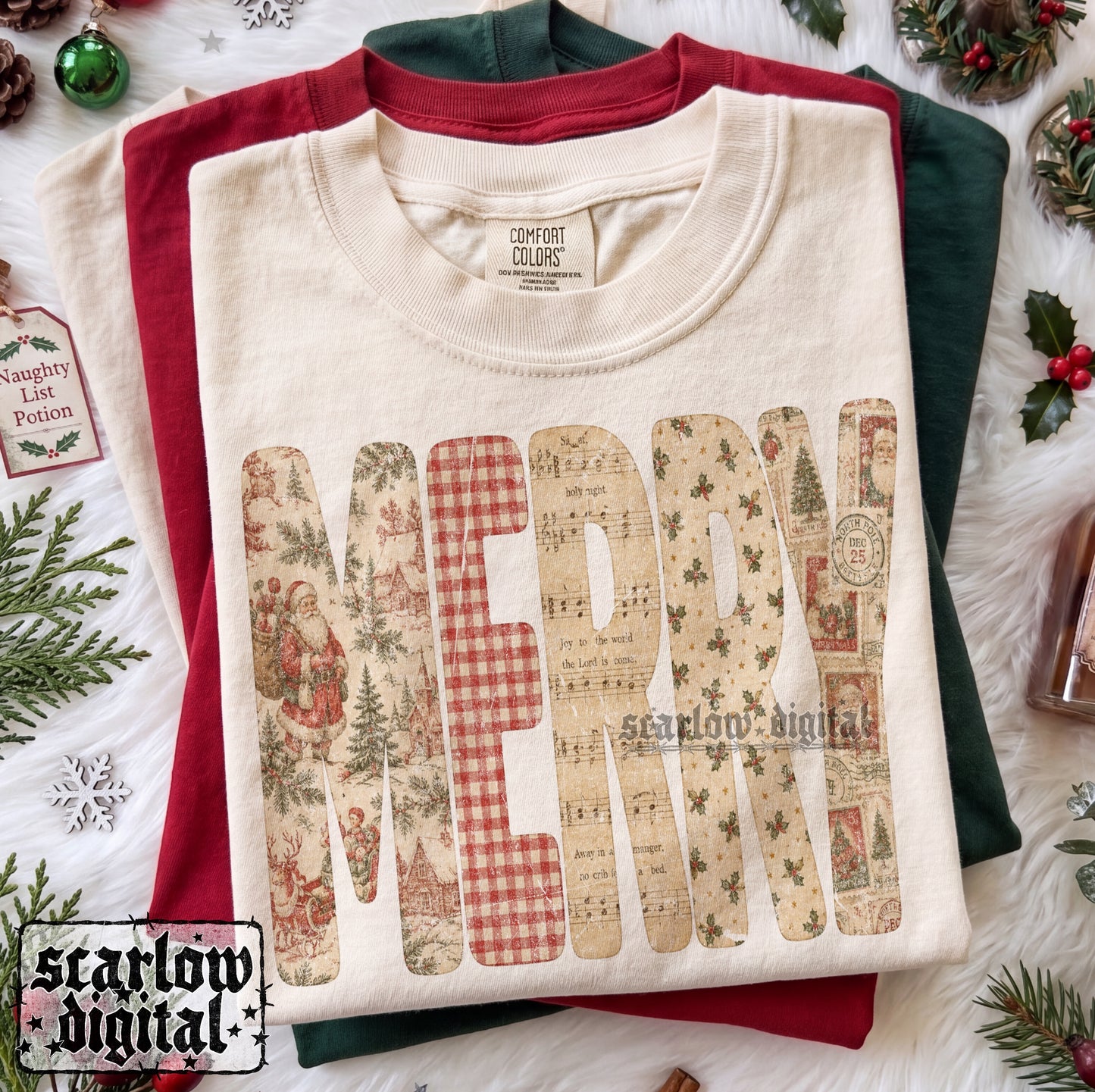 Vintage-Style Merry Christmas PNG Digital Design