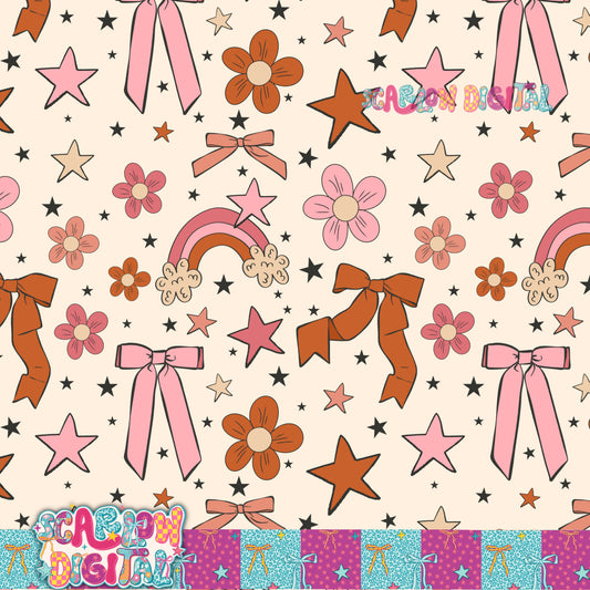 Flowers and Bows Seamless Pattern Digital Design