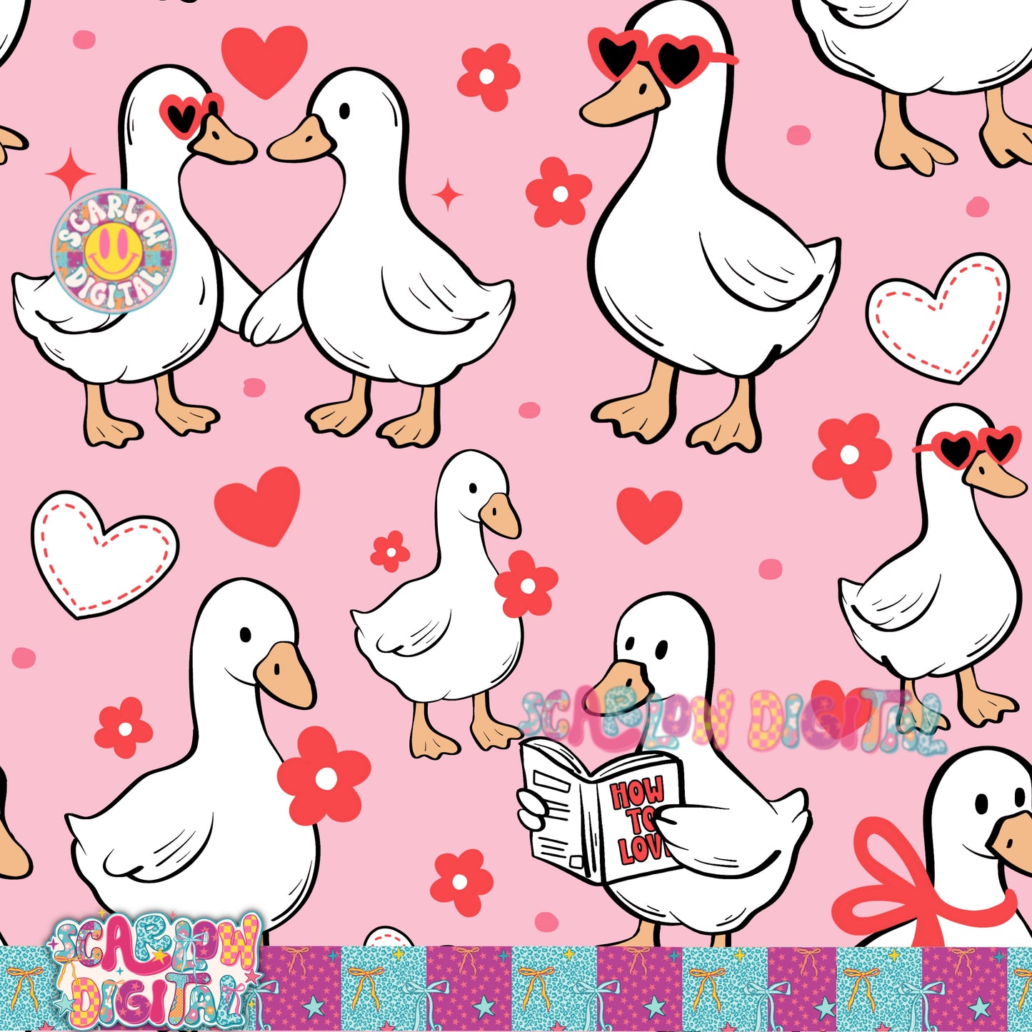 Valentine's Day Geese Seamless Pattern Digital Design