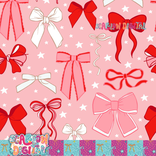Pink & Red Christmas Bows Seamless Pattern Digital Design