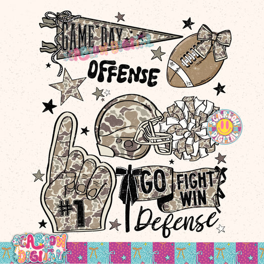 Camo Football Doodles PNG Digital Design