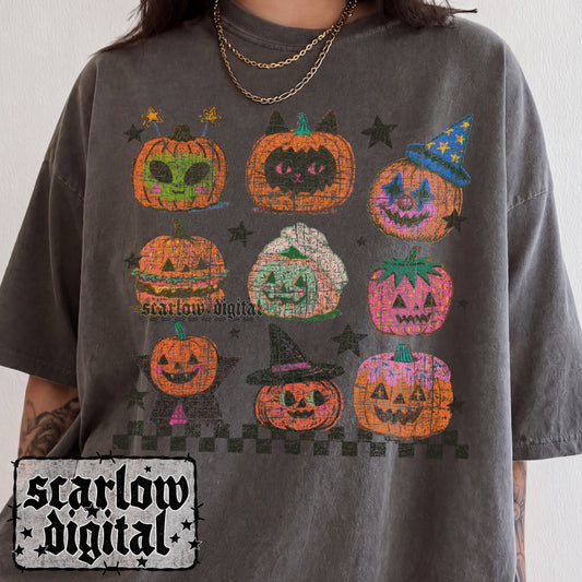 Vintage Retro Pumpkins Halloween PNG Digital Design