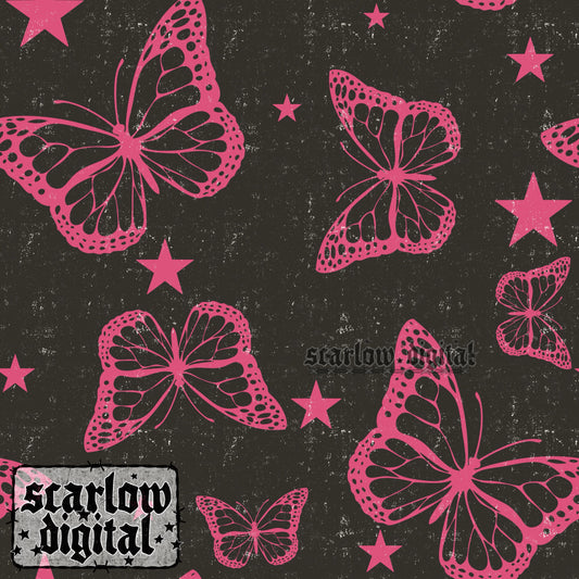 Pink Butterflies Seamless Pattern Digital Design