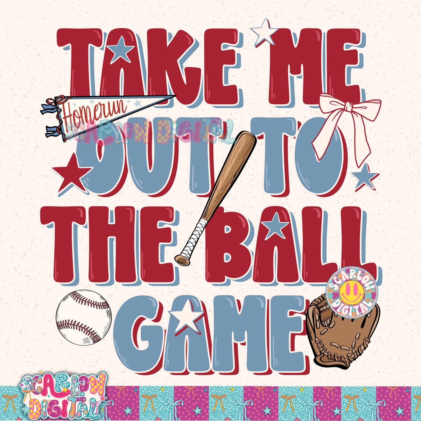 Take Me Out to the Ball Game Baseball PNG Digital Design