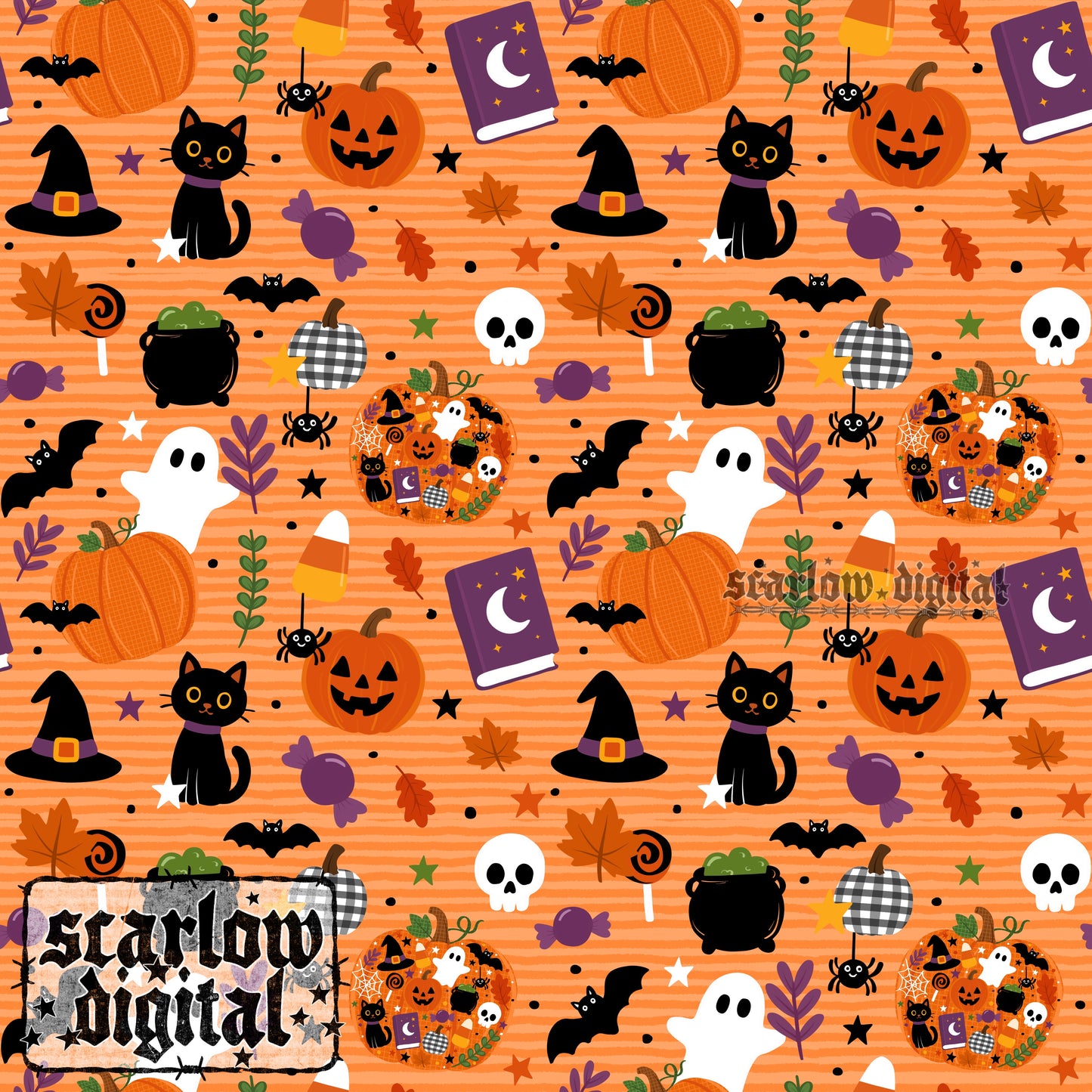 Spooky Pumpkins Halloween Seamless Pattern Digital Design
