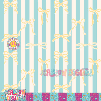 Blue and Yellow Stripes with Bows Seamless Pattern Digital Design