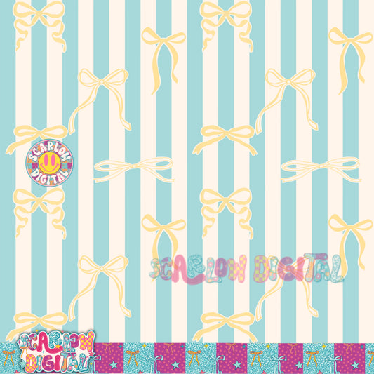 Blue and Yellow Stripes with Bows Seamless Pattern Digital Design