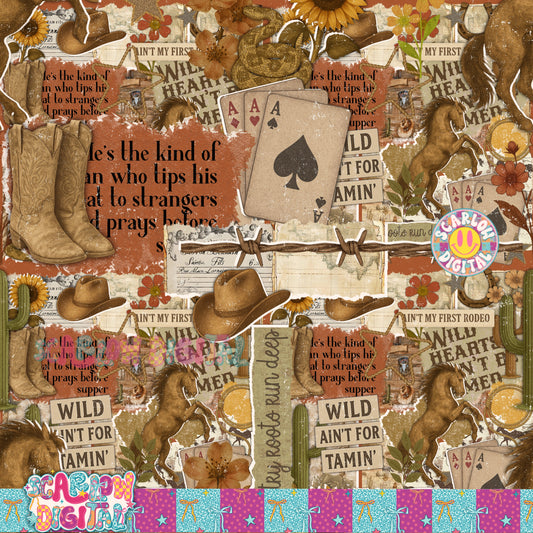 Western Scrapbook Seamless Pattern Digital Design