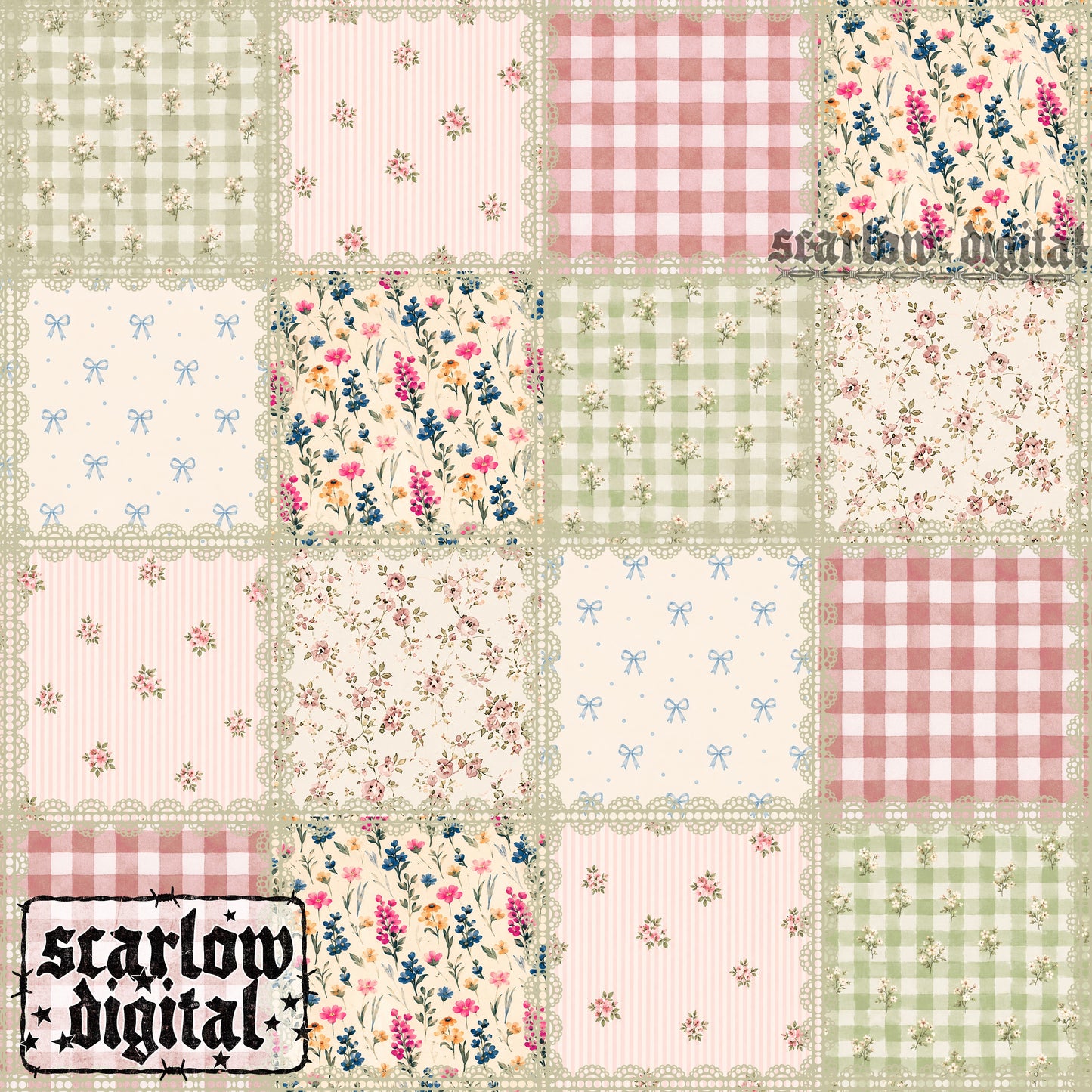 Floral Lace Patchwork Seamless Pattern Digital Design