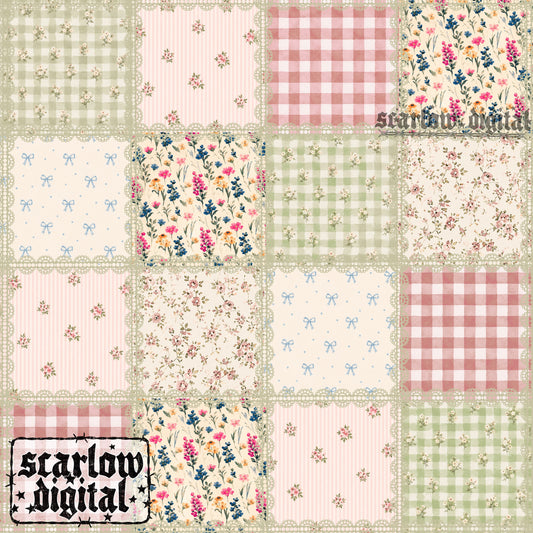 Floral Lace Patchwork Seamless Pattern Digital Design