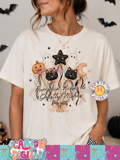Pumpkin Kisses and Ghostly Wishes PNG Digital Design
