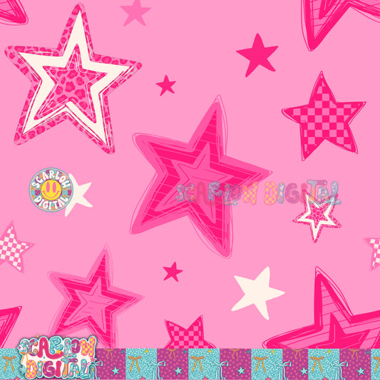 Pink Stars Seamless Pattern Digital Design