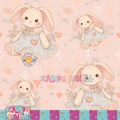 Vintage Girl Bunny Seamless Pattern Digital Design