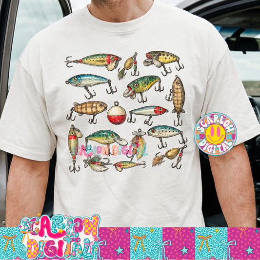 Vintage Fishing Lures PNG Digital Design