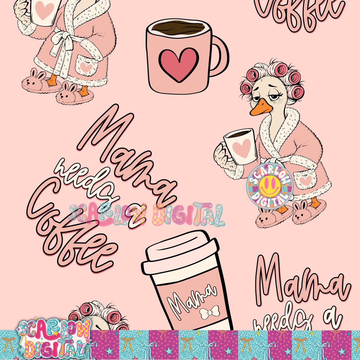 Mama Needs a Coffee Seamless Pattern Digital Design