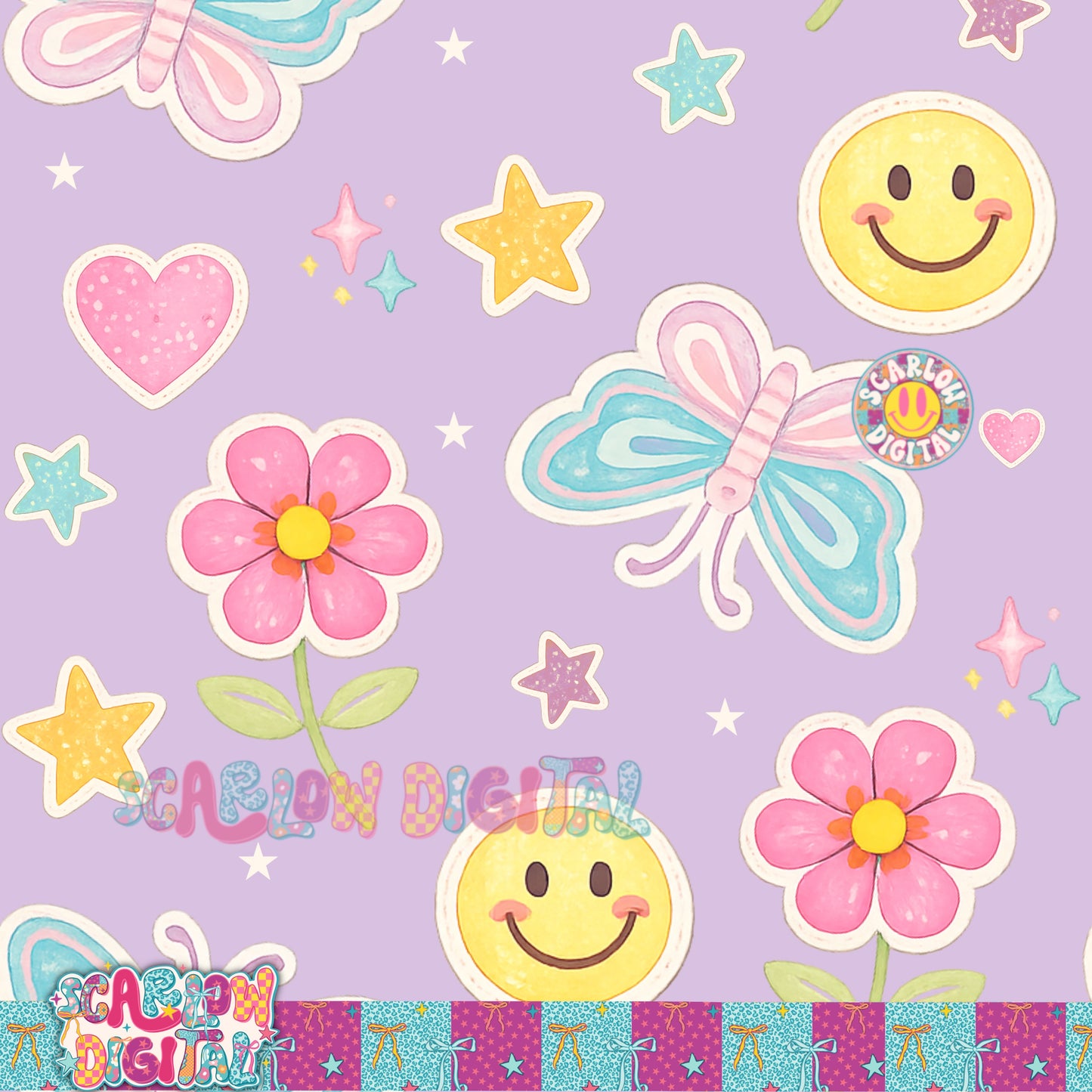 Preppy Doodles Seamless Pattern Digital Design