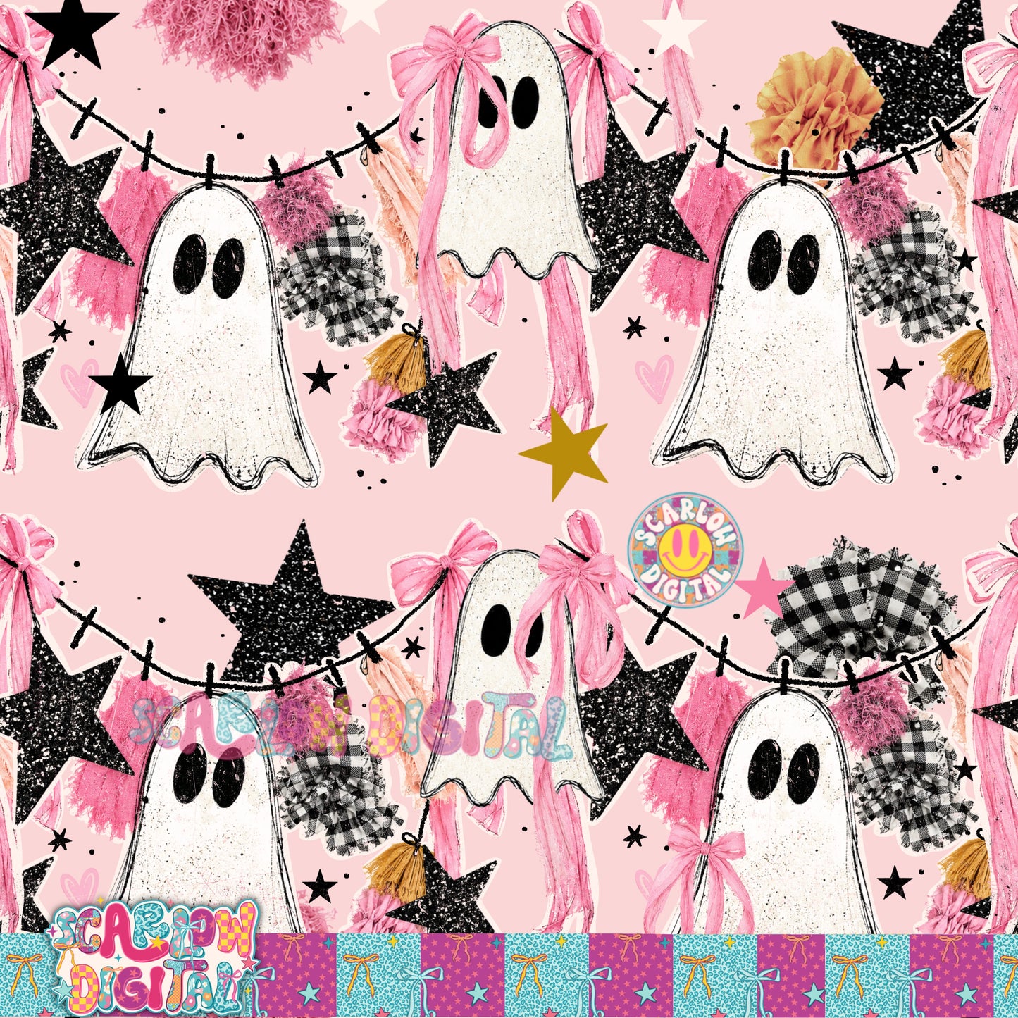 Ghost Garland Seamless Pattern Digital Design