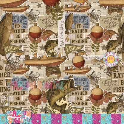 Fishing Scrapbook Seamless Pattern Digital Design
