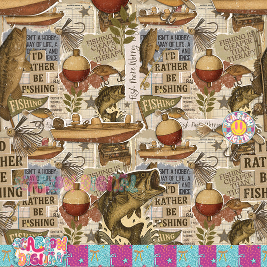 Fishing Scrapbook Seamless Pattern Digital Design